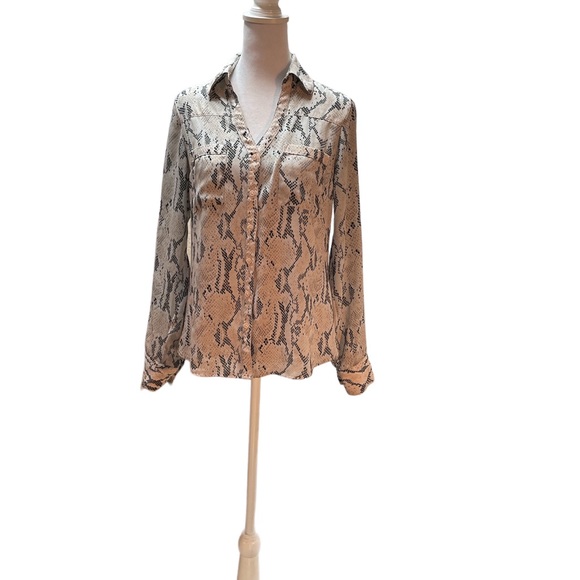 Express The Portofino Shirt Pink, Brown & White Snakeskin Button Down Shirt XS - Picture 5 of 14